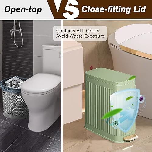 Miniatura 3 de Bote de basura delgado para baño con ambientador, tapa de cierre suave, cubo de basura de acero inoxidable de 6 litros1.6 galones con cubo interior