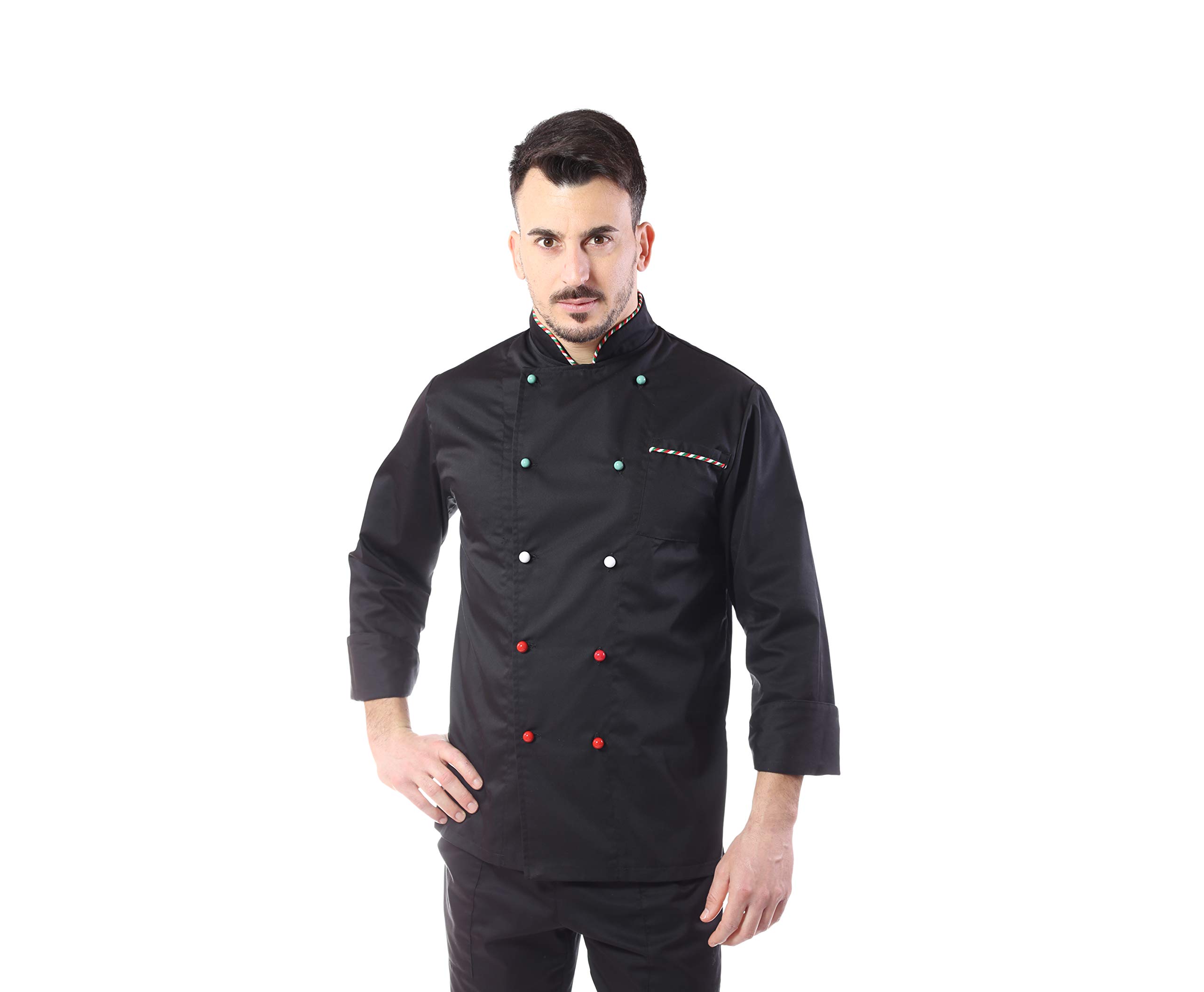 Chaqueta de cocinero para hombre – Negro/Italia – Casaca Chef – Uniforme personalizable para cocina y restaurante – Fabricado en Italia