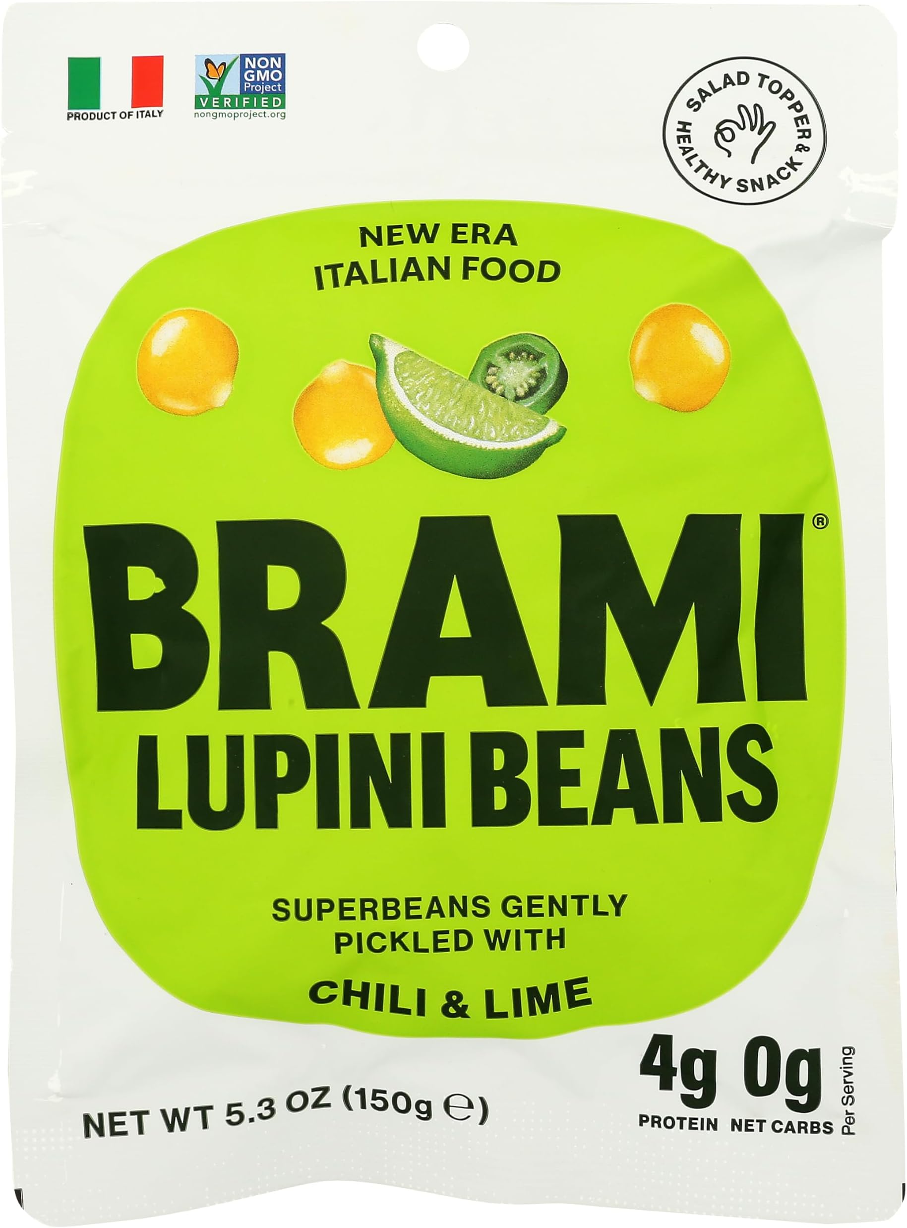 Lupini Beans Snacks, Chili & Lime | 7g Plant Protein, 0g Net Carbs | Vegan, Vegetarian, Keto, Plant Based, Mediterranean Diet, Healthy Snacks, Non Perishable, 5.3 Ounce (Pack of 1)
