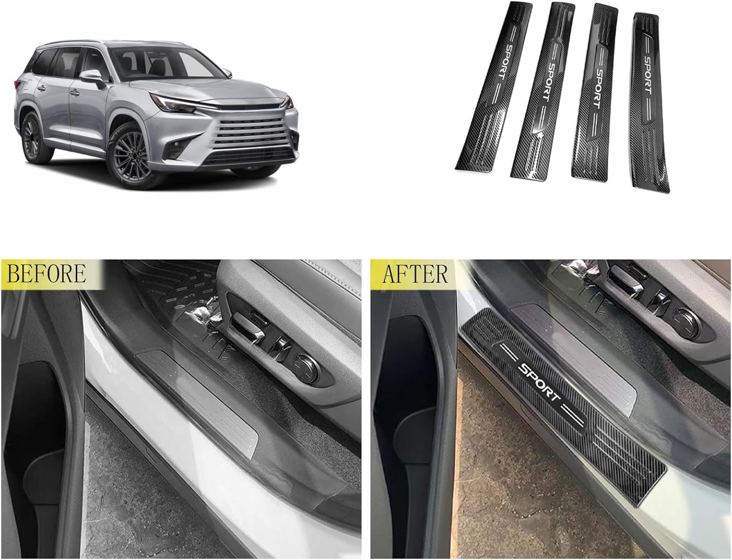 Entry Guards Cover Compatible with Lexus TX TX350/500h/500h+ 2024 2025 2026 Outside Door Sills Guard Sills Protector Trim Interior Car Accessories Stainless Steel 4PC(Carbon Fiber Style)