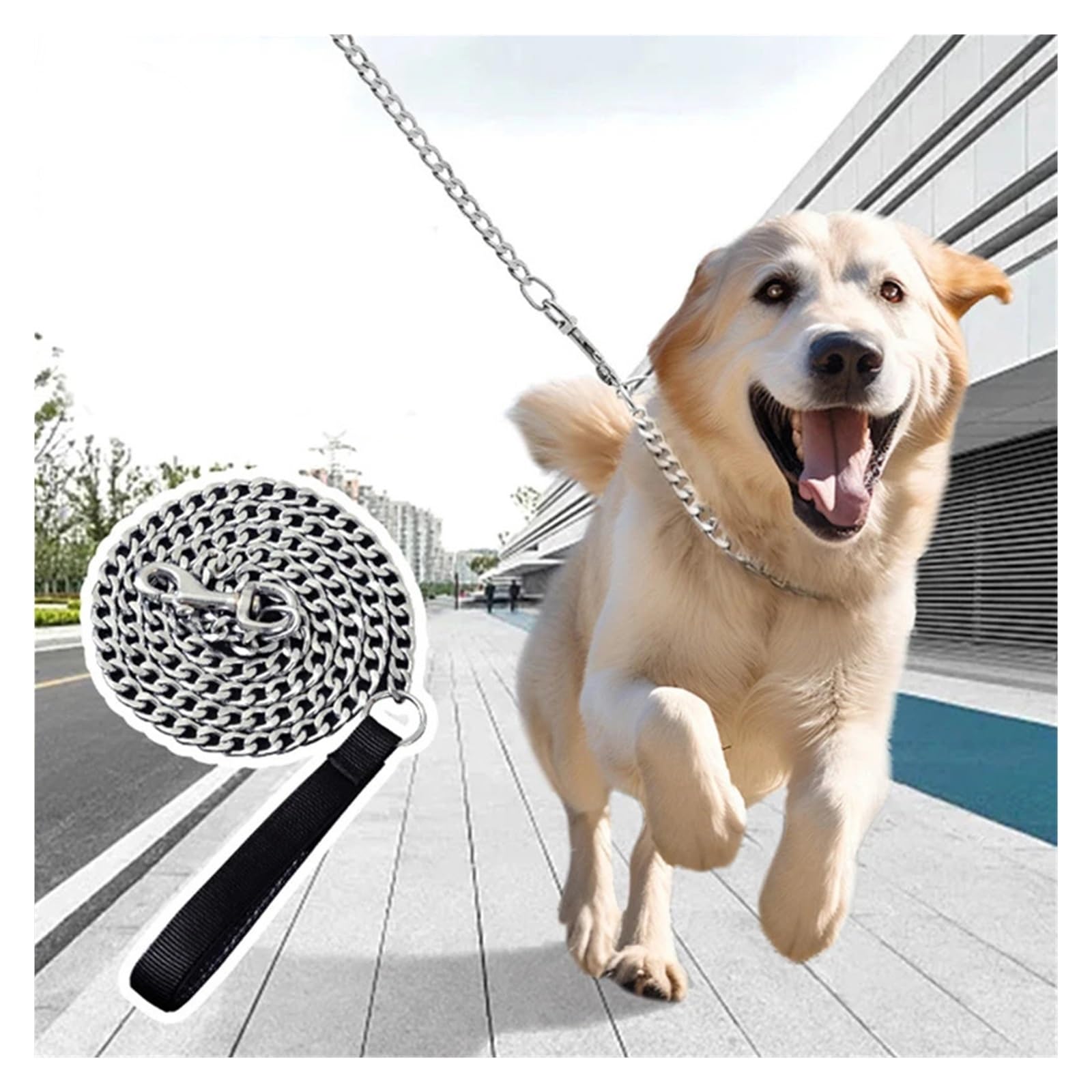 Guinzaglio per cani in metallo resistente, anti-morso, con manico morbido, per razze medie e grandi (rosso, 3 mm)