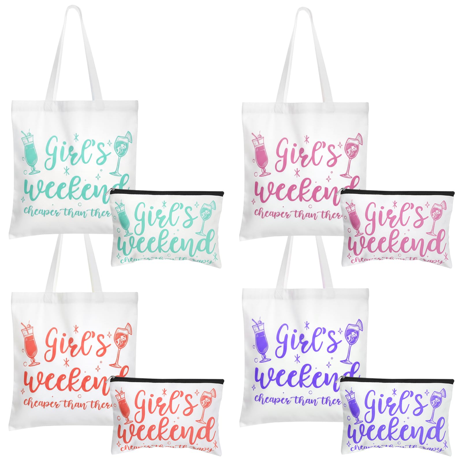 8 Pcs Christmas Girls Weekend Gifts for Women 4 Girls Trip Makeup Bag 4 Weekend Tote Bag Friend Trip Gifts Vacation Bestie Friendship Favors Summer Cosmetic Zipper Goodie Pouch (Classic Color)