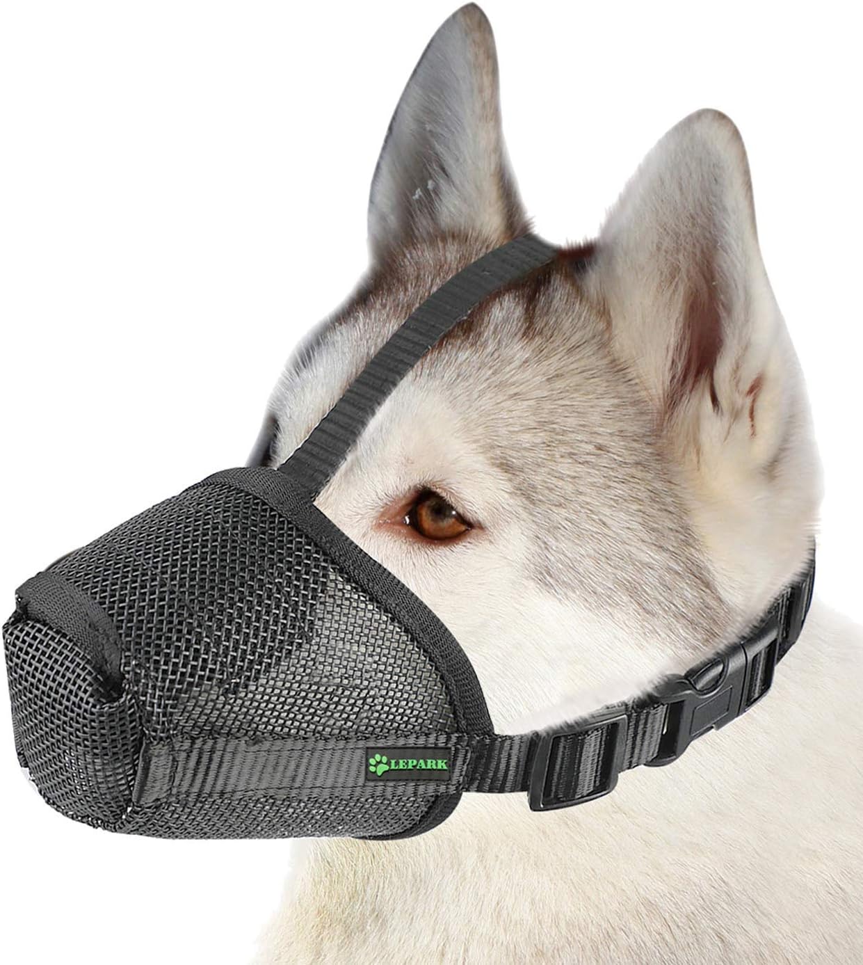 Lepark Nylon Mesh Dog Muzzle with Overhead Strap for Small,Medium and Large Dogs,Anti Biting, Barking and Chewing,Ajustable and Breathable(M,Black)