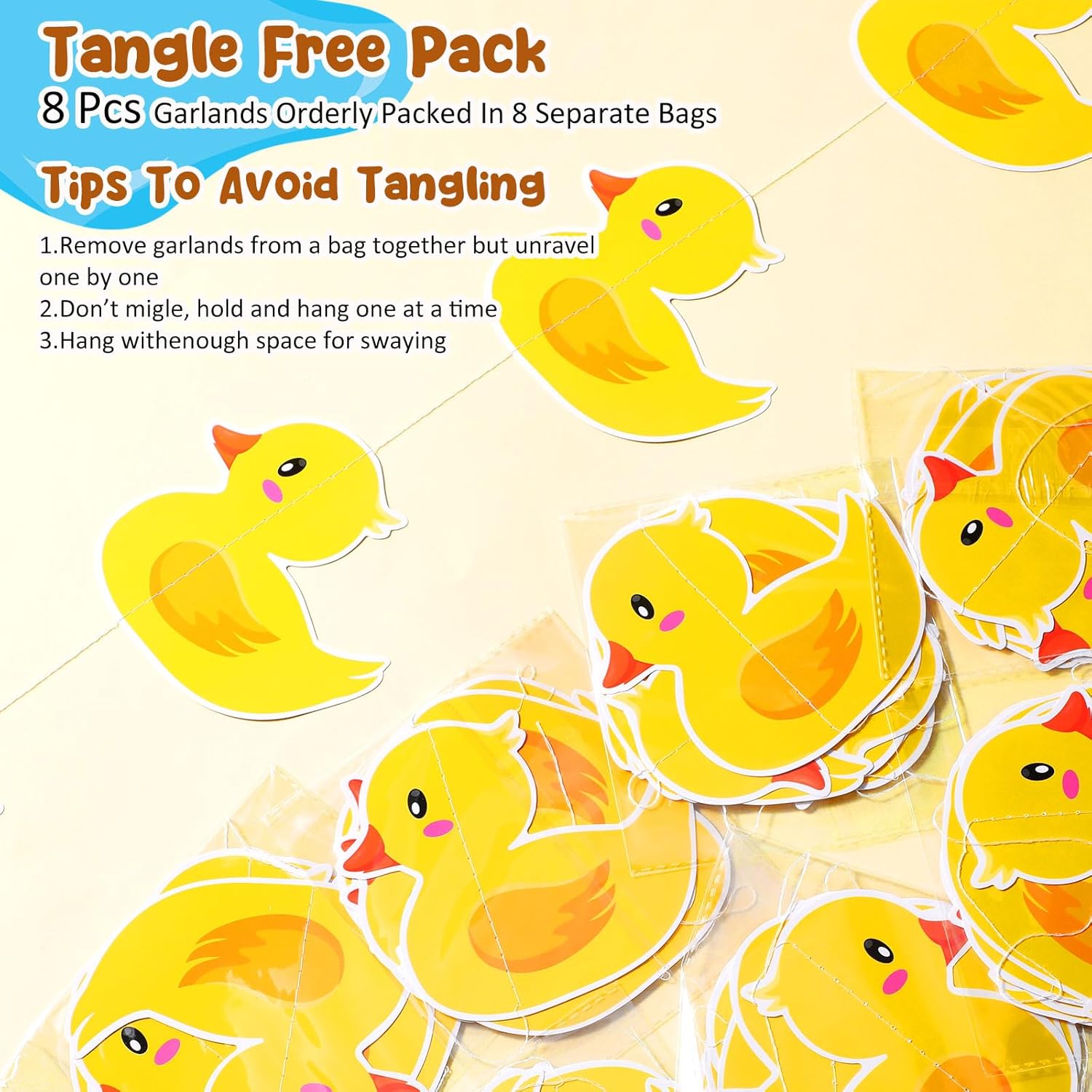 8 Pcs Duck Hanging Decoration Duck Garland Banner Cute Yellow Banner for Birthday Party Baby Showers Decoration Supplies Photo Booth Props