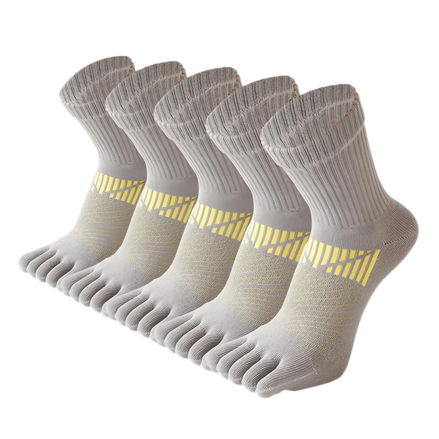 Chenflying Mens Cotton Toe Socks Sports Running Five Finger Mini Crew Socks, 5 Pairs (Light gray)