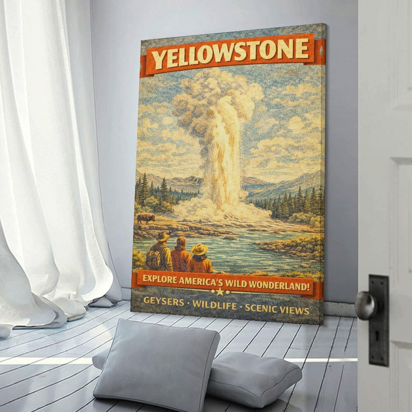 Junmoney Room Decor Wall Art Yellowstone National Park Vintage (2), 16x24inch(40x60cm), for Flats, Guest Rooms Or Compact Rooms, Wall Decor with Flexible Room Appeal