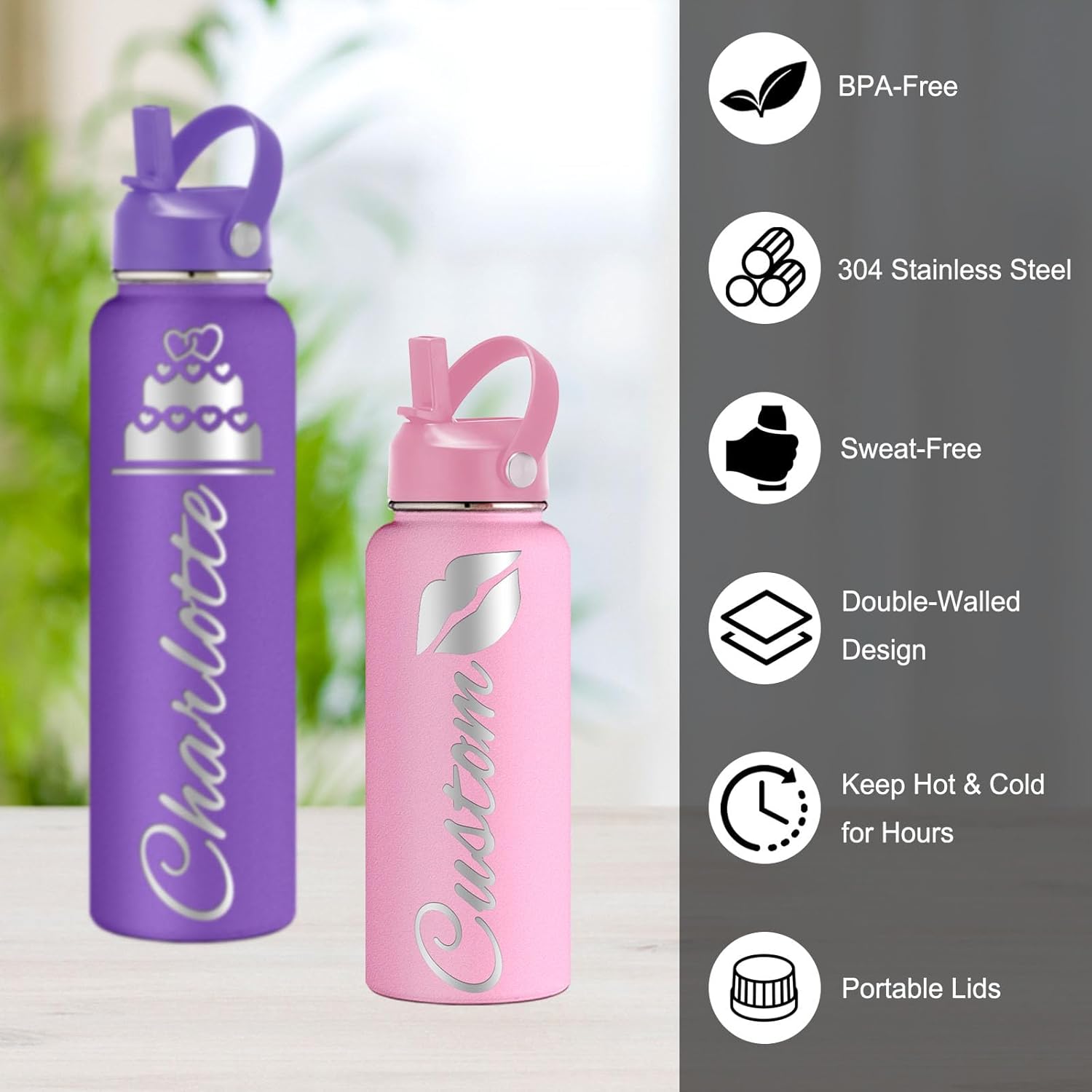 Custom Water Bottle with Name Engraved, Personalized Water Bottles with Straw Lid, Customized Gifts for Women Men (12/18/24/32/40oz) - Image 5