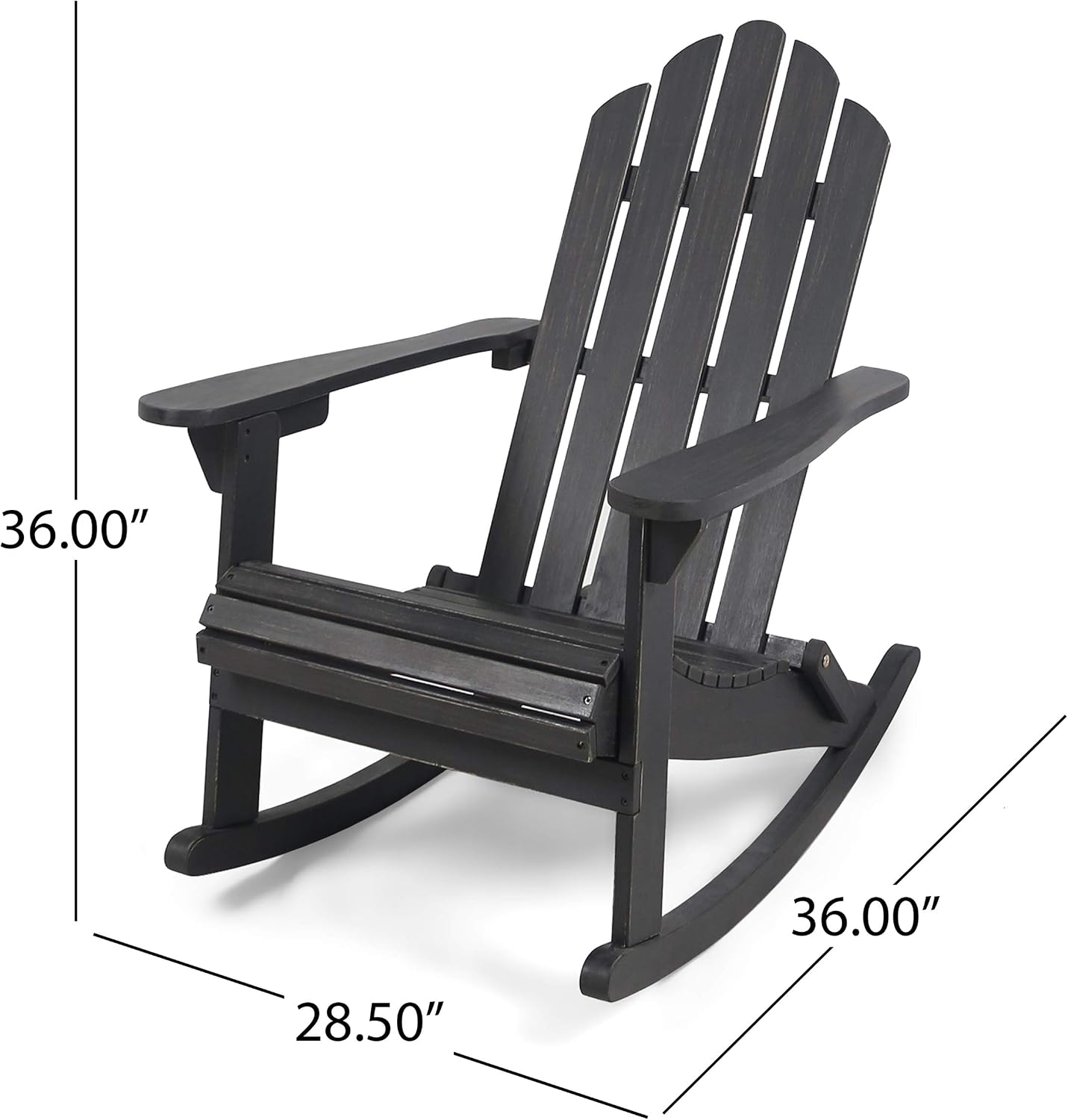Christopher Knight Home Cara Outdoor Adirondack Acacia Wood Rocking Chair, Dark Gray Finish