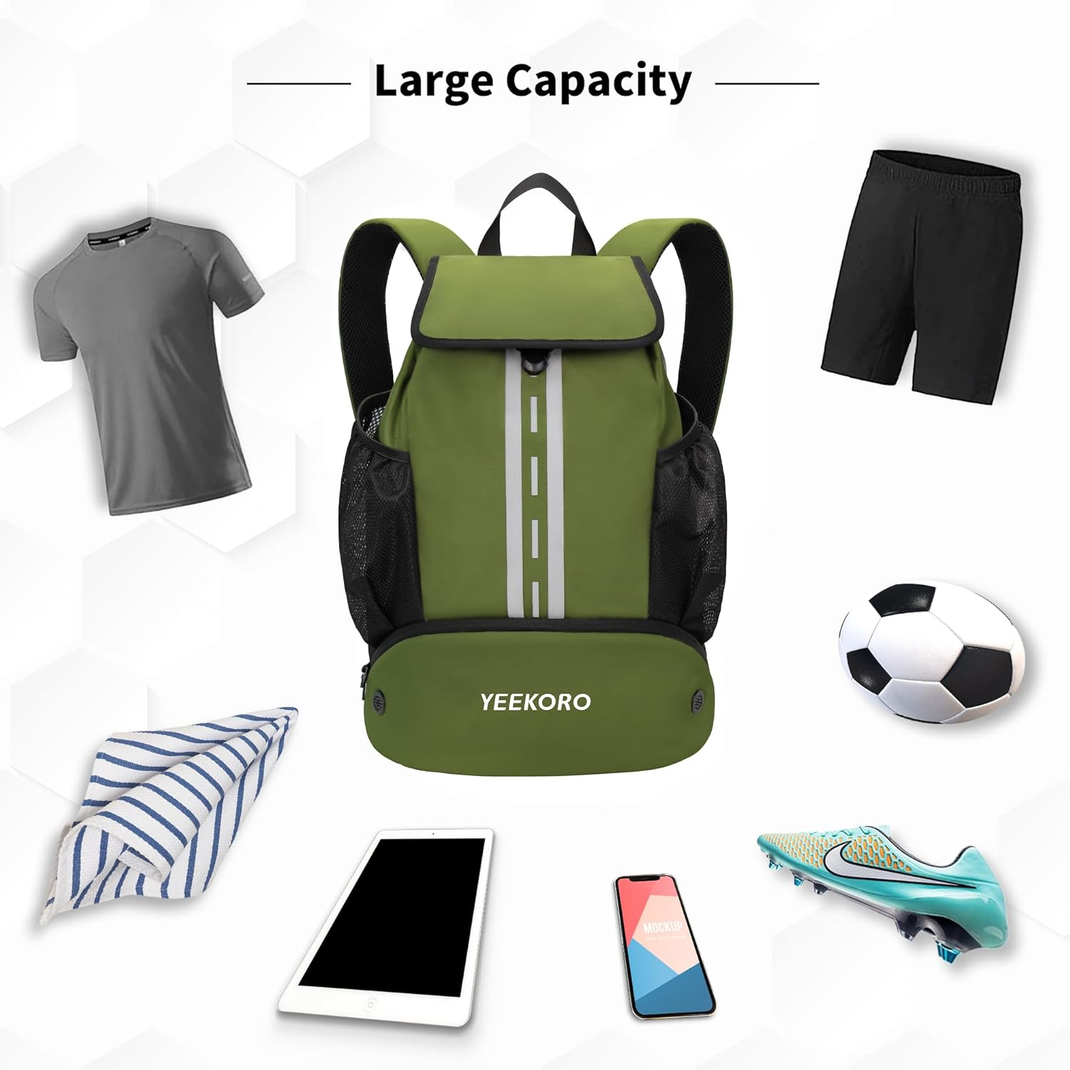 Soccer Backpack Multifunctional Sport Gym Bags with Dry-wet Separate & Shoe Compartment for Basketball Volleyball