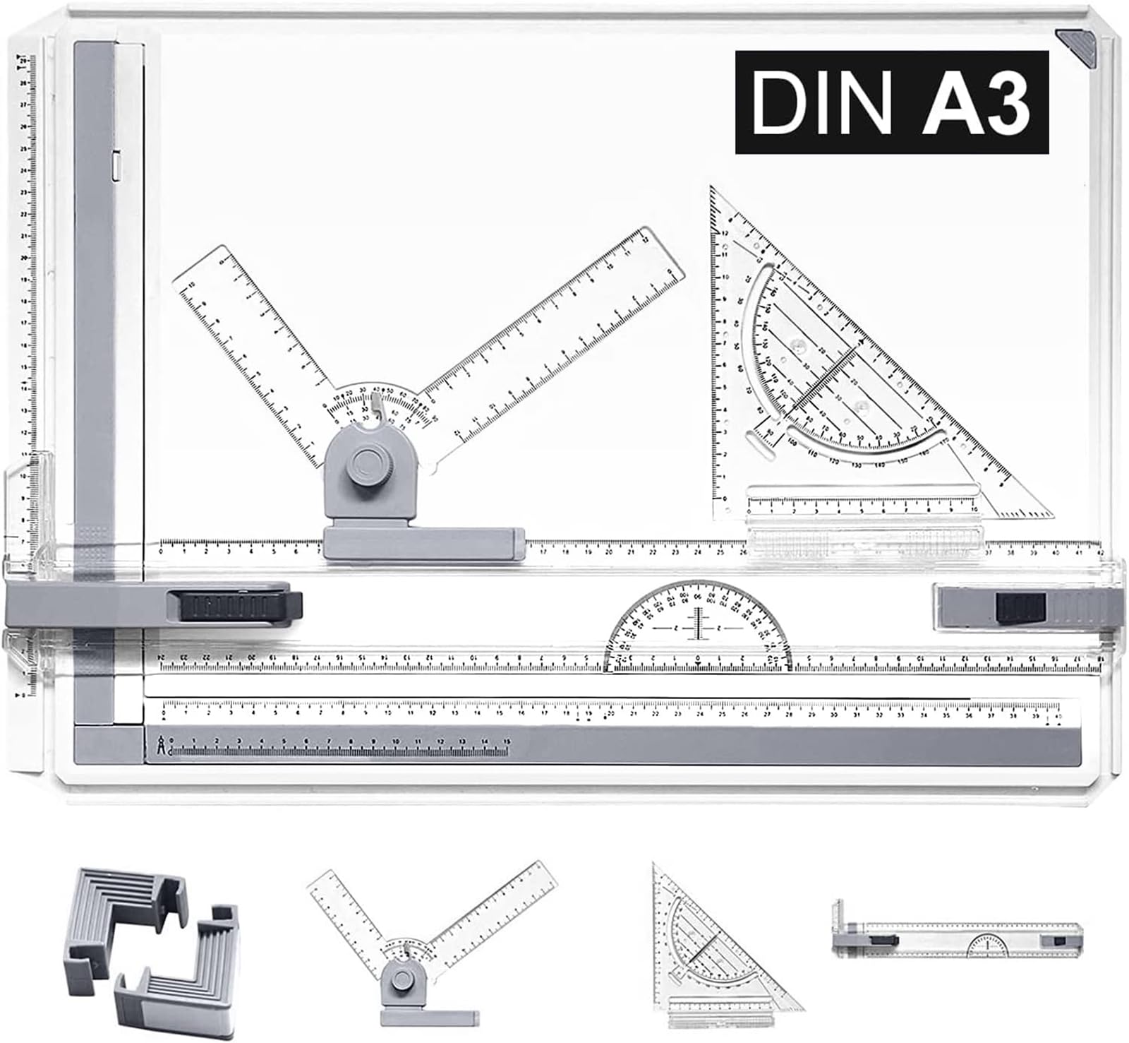 Planche à Dessin Professionnelle A3 51x37cm – Table à Dessin Portable avec Règle en T et Accessoires – Système Métrique pour Ingénieurs et Designers LKO285