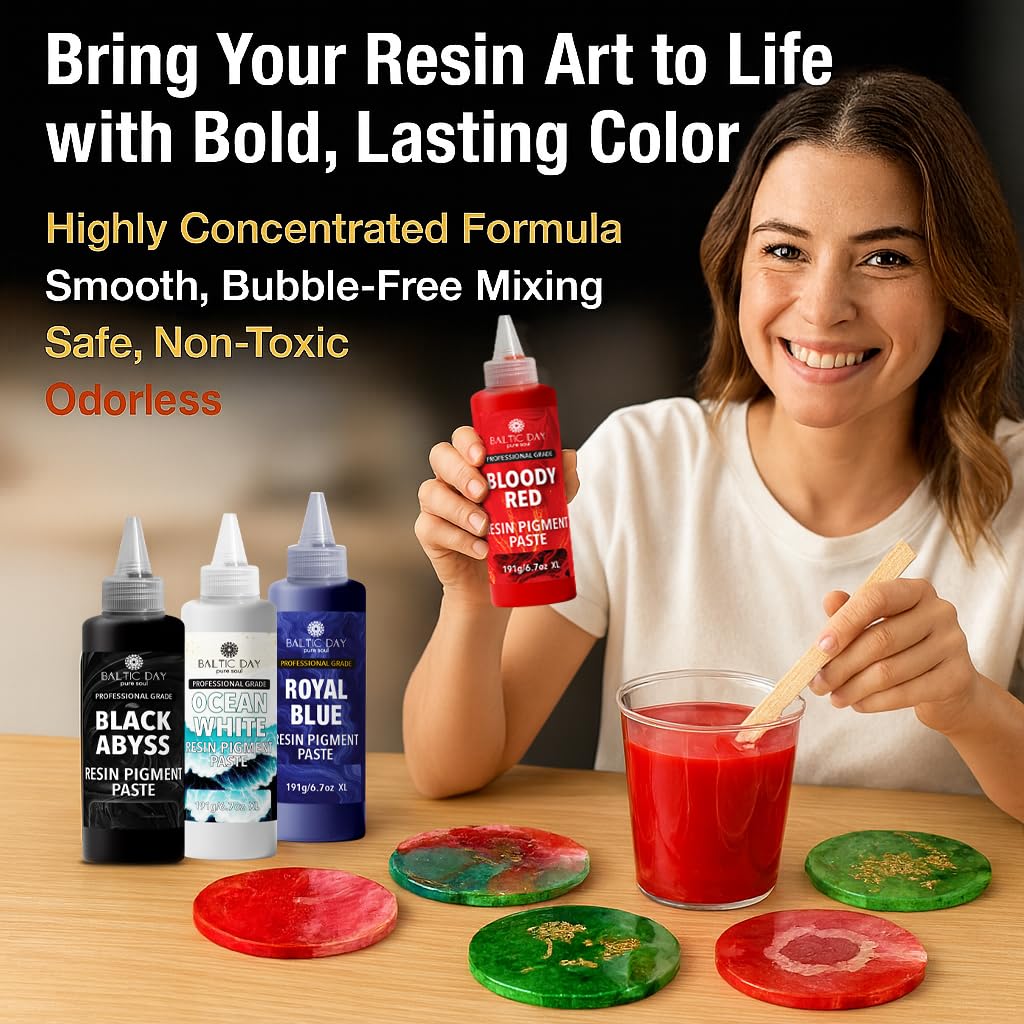 BALTIC DAY 50 Color Pigment Paste for Epoxy Resin Set – Vibrant, Long-Lasting, UV-Resistant – Ultra-Concentrated & High-Gloss Opaque Mica Powder Paste for River Tables, Jewelry, Tumblers, Crafts