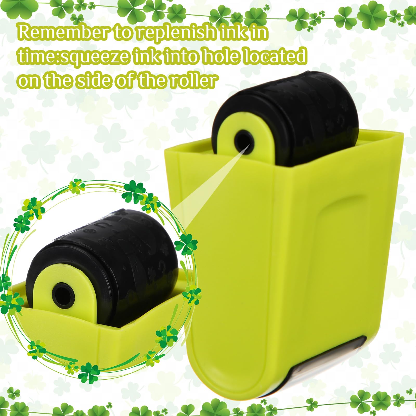 Tenceur 2 Pack Leprechaun Footprints Stamp St Patricks Day Self-Inking Tiny Mini Small Shamrocks Irish Roller Stamp St. Patrick's Day Decorations Leprechaun Trap Kit for DIY Craft Party Favors Decor — view 6