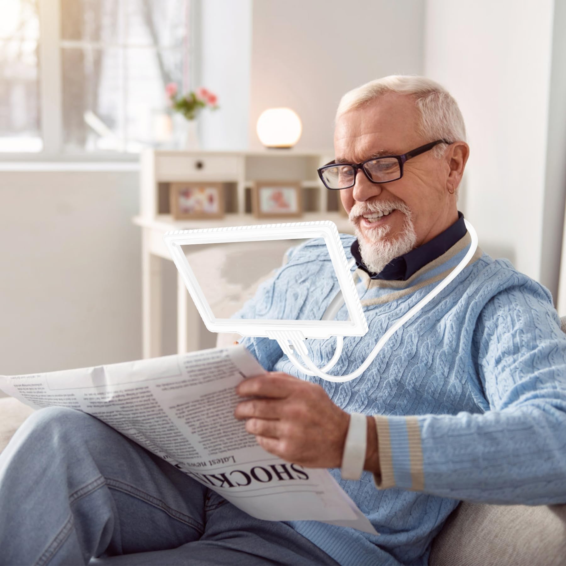 WELLTE 5X Magnifying Glass, Neck Mounted Magnifier for Reading Small Prints & Elderly People with Aging Eyes, Full-Page Magnifying Glass 8"x5" for Low Vision Seniors