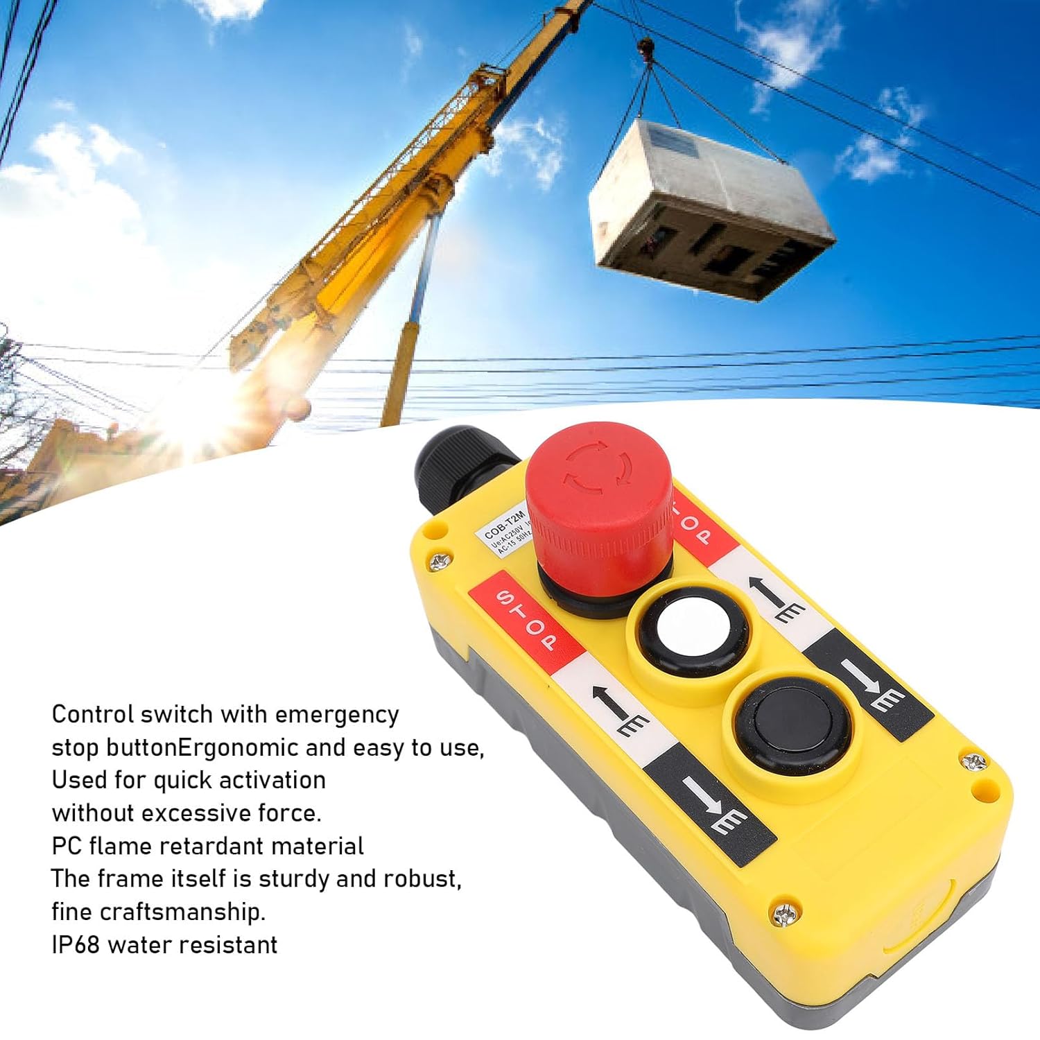 Crane Hoist Controller Push Button Switch Water 2 Key IP68 Industrial Remote Control with Emergency Stop for Electric Crane Hoist Pendant Control Station