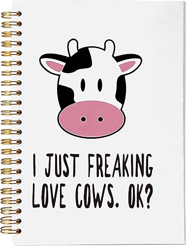 I Just Freaking Love Cows OK - Cuaderno de espiral de 5.5 x 8.3 pulgadas, lindo cuaderno de espiral de tapa dura con forro de cara de vaca lechera,