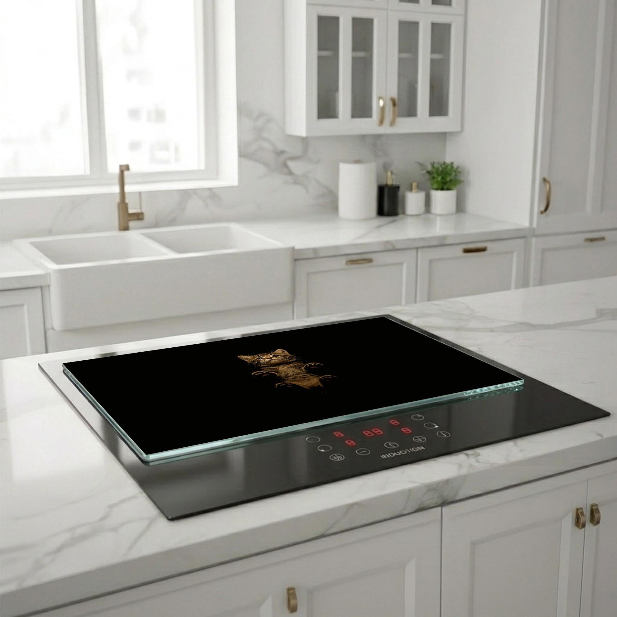 Lot de 2 plaques de recouvrement de cuisinière, en verre trempé, 40 x 52 + 45 x 52 cm, hygiéniques et antidérapantes, pour induction, vitrocéramique, pour chat unique