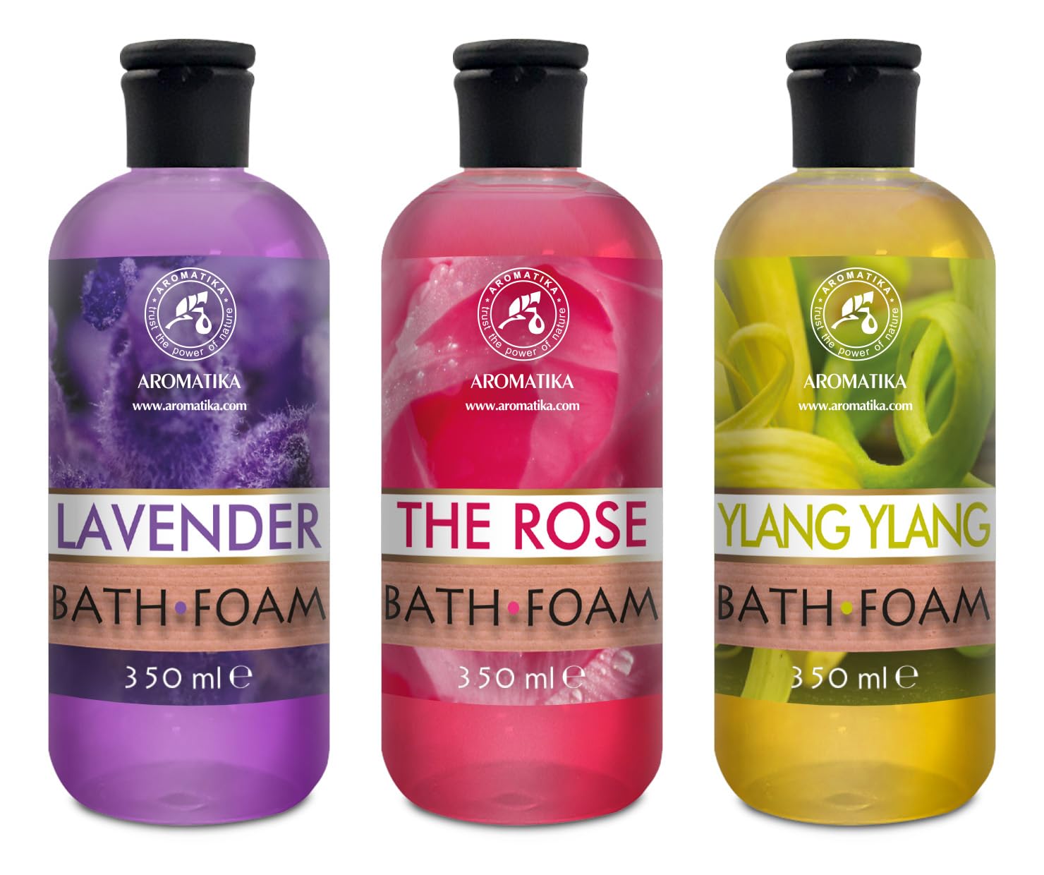 Espuma de Baño Set 3x350ml - Espuma de Baño con Aceite Esencial de Lavanda & Absoluto de Rosa & Ylang Ylang - Cuidado del Cuerpo - Relajación - Aromaterapia - Spa - Baños de Burbujas - Belleza