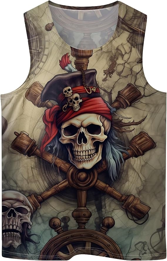 Cool Skull Mens Beach Tank Tops Novelty Graphic Quick Dry Sleeveless Shirt for Beach Workout S-4XL