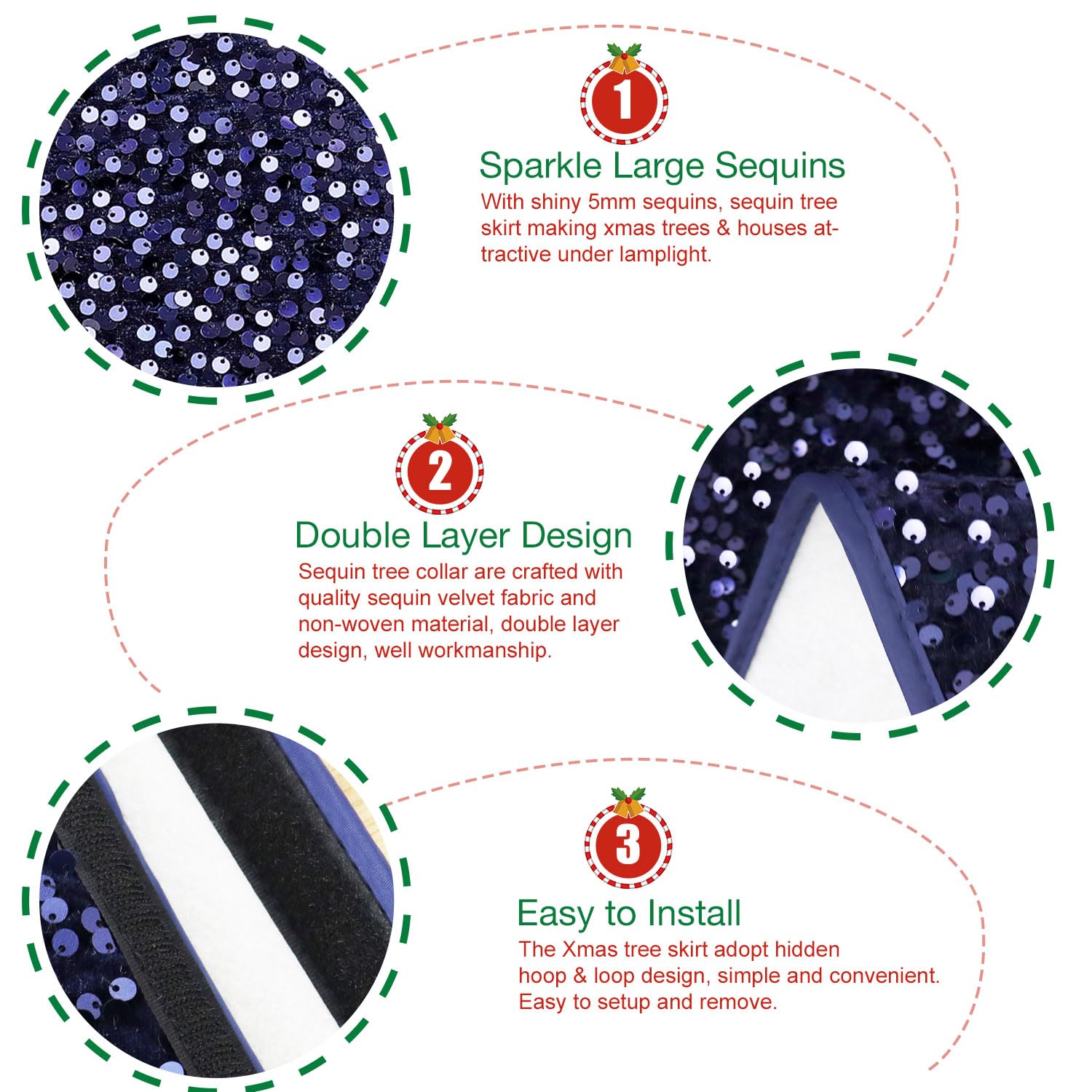 Blue Sequin Christmas Tree Collar - 23.6" Sparkle Velvet Tree Skirt Stand Cover For Holiday Home Decor
