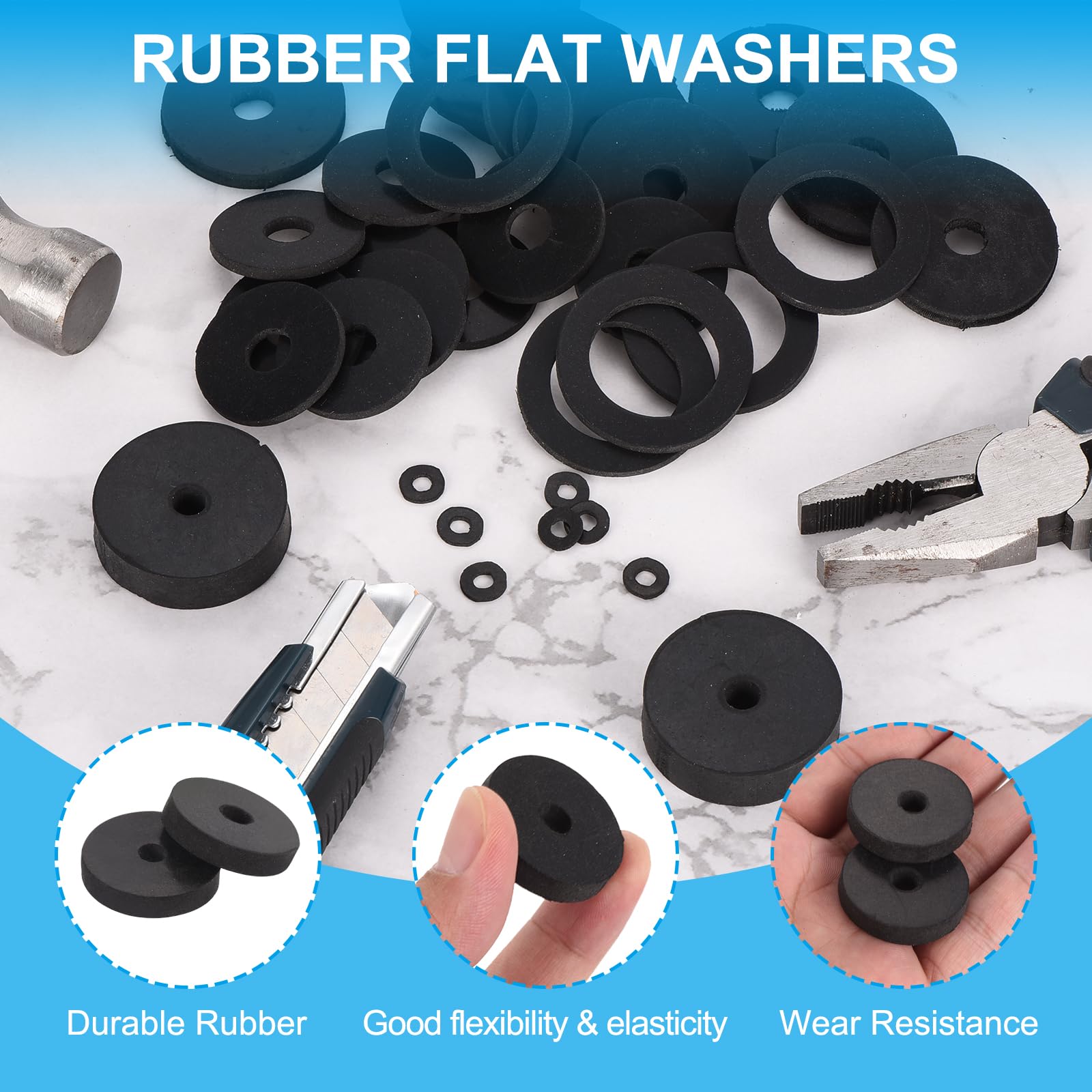 PATIKIL 100 Pcs Flat Rubber Washers 0.24" ID 1.18" OD 0.06" Thickness Sealing Rubber Spacer Gasket for Bolts Faucets Screws Hose Plumbing Black - Image 3