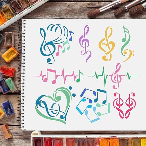 Miniatura 6 de FINGERINSPIRE Plantillas de notas musicales de 11.8 x 11.8 pulgadas, plantillas de plástico para notas de corazón, varias formas, patrón de notas,