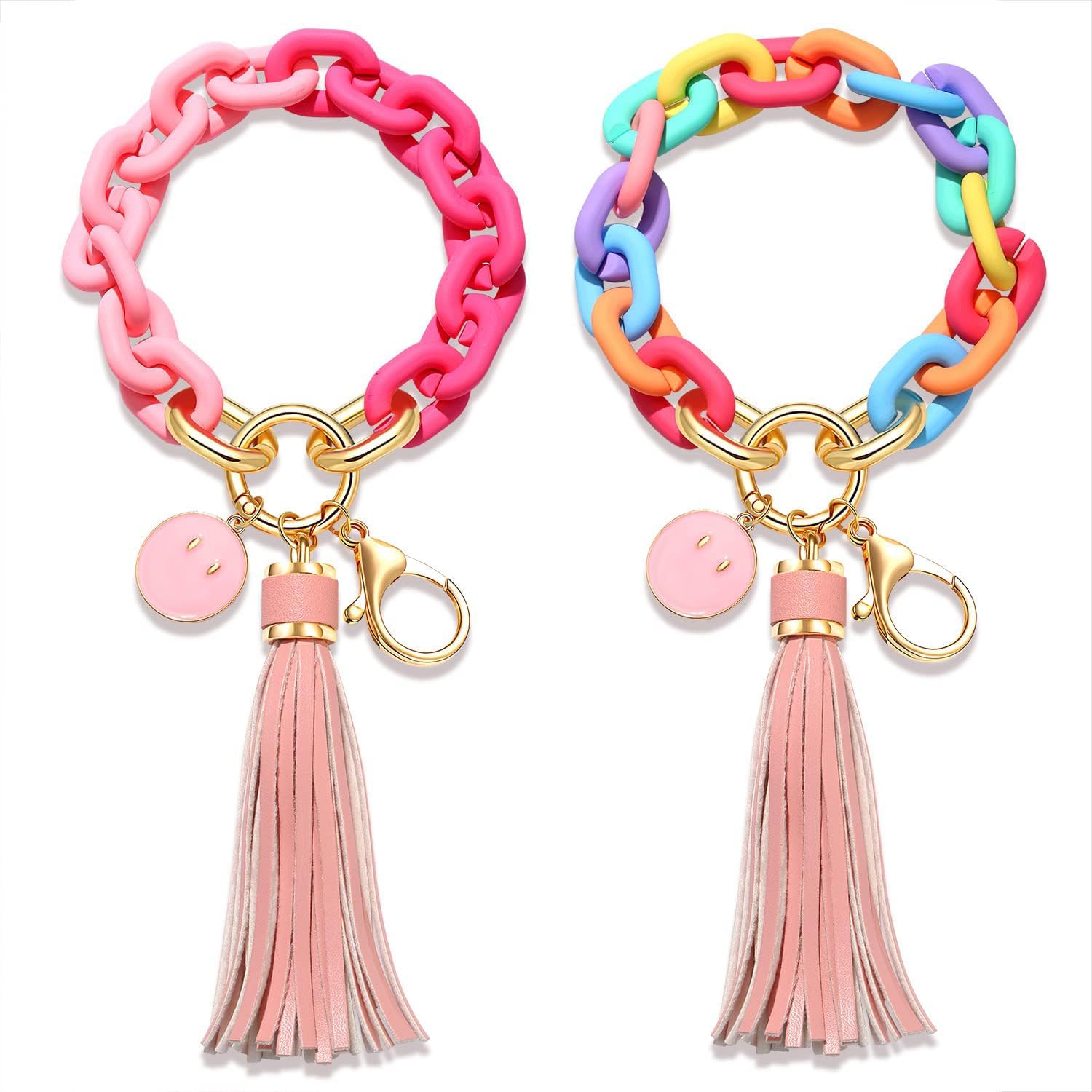 NVENF Keychian Wristlet, Chunky Link Chain Key Ring Bracelet Acrylic House Car Key Ring Holder with Tassels