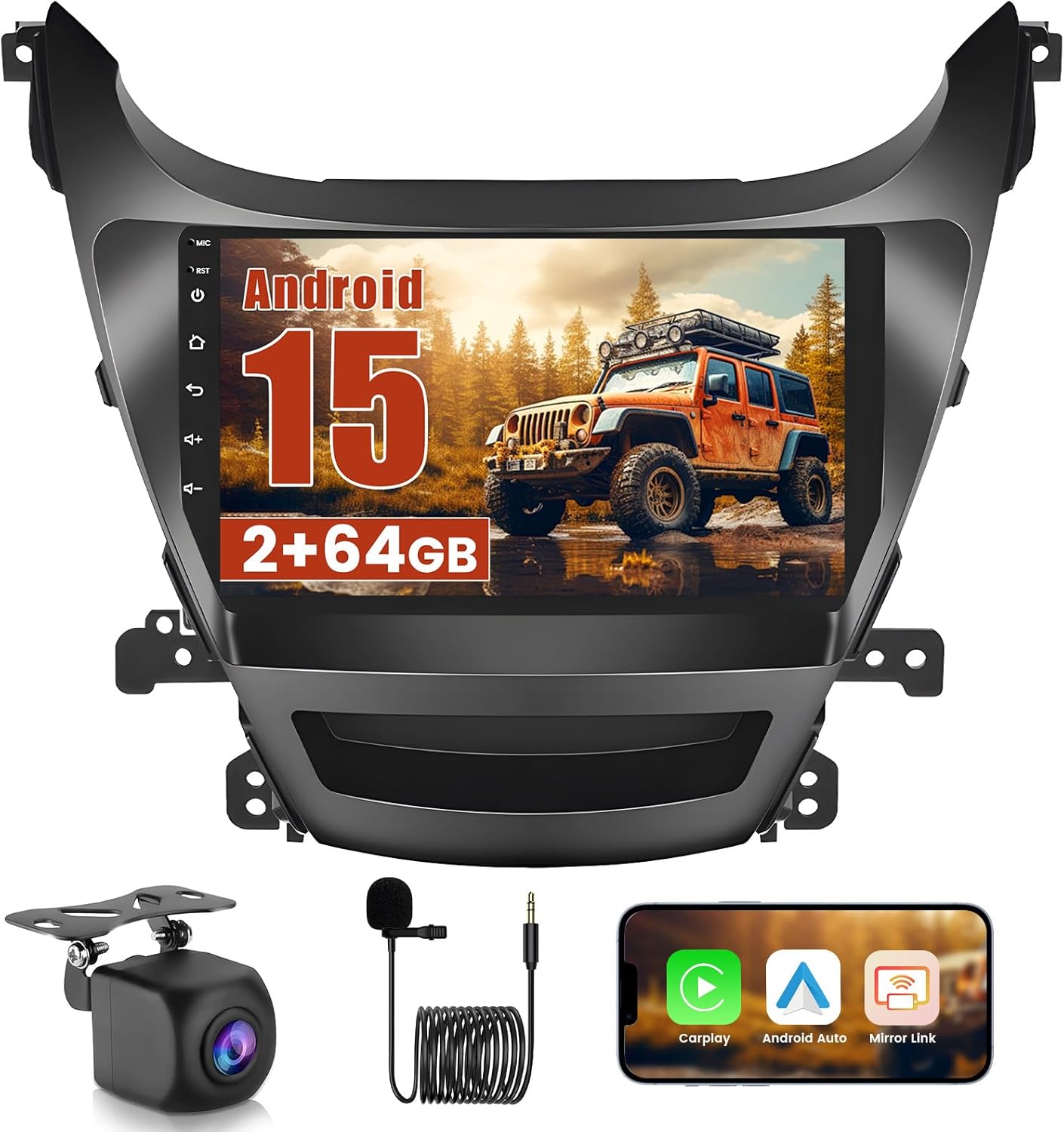 2+64G Realdio Android 15 Car Stereo for Hyundai Elantra 2014 2015 2016 with Wireless CarPlay Android Auto, 9″ Touch Screen for Elantra Radio with GPS WiFi Bluetooth EQ 26UI Backup Camera MIC 2+64G Realdio Android 15 Car Stereo for Hyundai Elantra 2014 2015 2016 with Wireless CarPlay Android Auto, 9″ Touch Screen for Elantra Radio with GPS WiFi Bluetooth EQ 26UI Backup Camera MIC