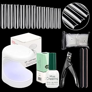 Nail Tips and Glue Gel Kit, Glue Gel Nail Kit Include 3 In 1 Nail Glue Gel, 504Pcs XXL Extra Long Square Clear Nail Tips Fake Acrylic Nails, Nail Lamp File Clipper Gel Extension Nail Kit for Nail Art