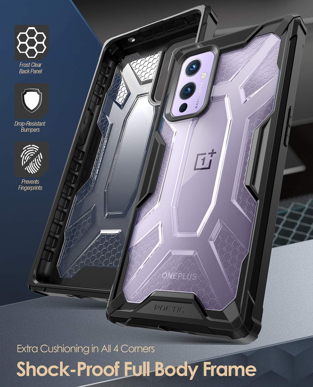 Poetic Affinity for OnePlus 9 5G Case, Rugged Lightweight Military Grade OnePlus 9 Case, Hybrid Protective Bumper Cover, Black/Clear