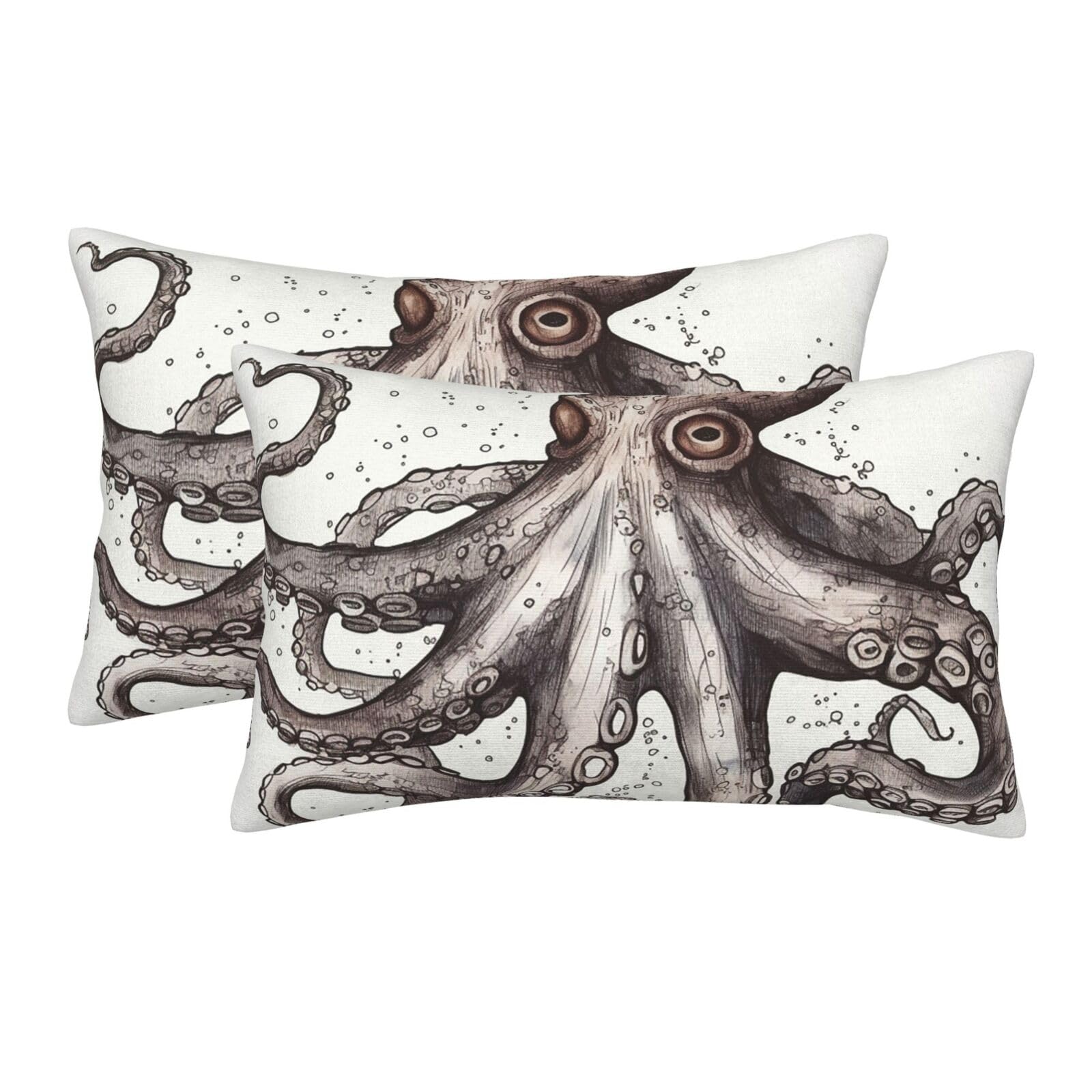 2 Pack Pillow Cases with Hidden Zipper, Soft Breathable Pillow Covers for Hair and Skin, Octopus Pillowcases 16"x24" Bed Pillow Protectors Cover for Sleeping Gifts