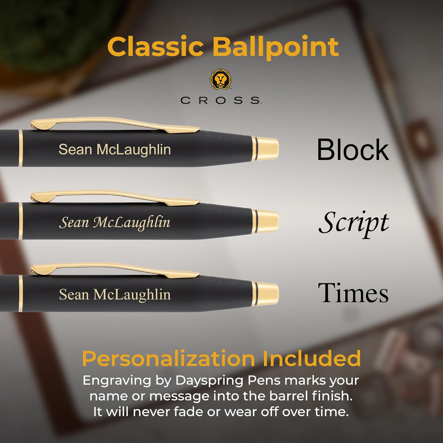 Engraved Cross Classic Century Ballpoint Pen | Black Finish with Gold Trim | Custom Engraved Pen for Graduations, Birthdays, and Nurse or Doctor Recognition
