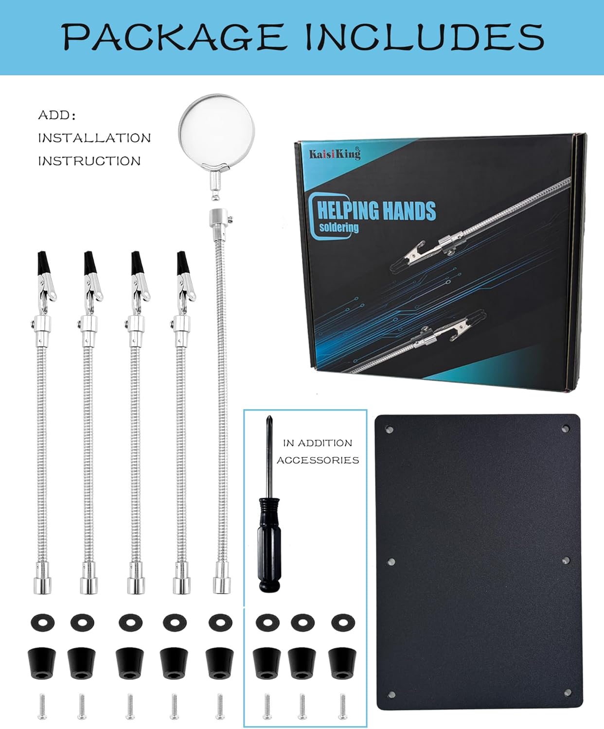 Kaisiking Helping Hands Soldering Station with Magnifying Glass, PCB Holder 4 Flexible Arms Magnifier and Third Hand Soldering Tool for Electronic Repair Soldering Jewelry Crafts