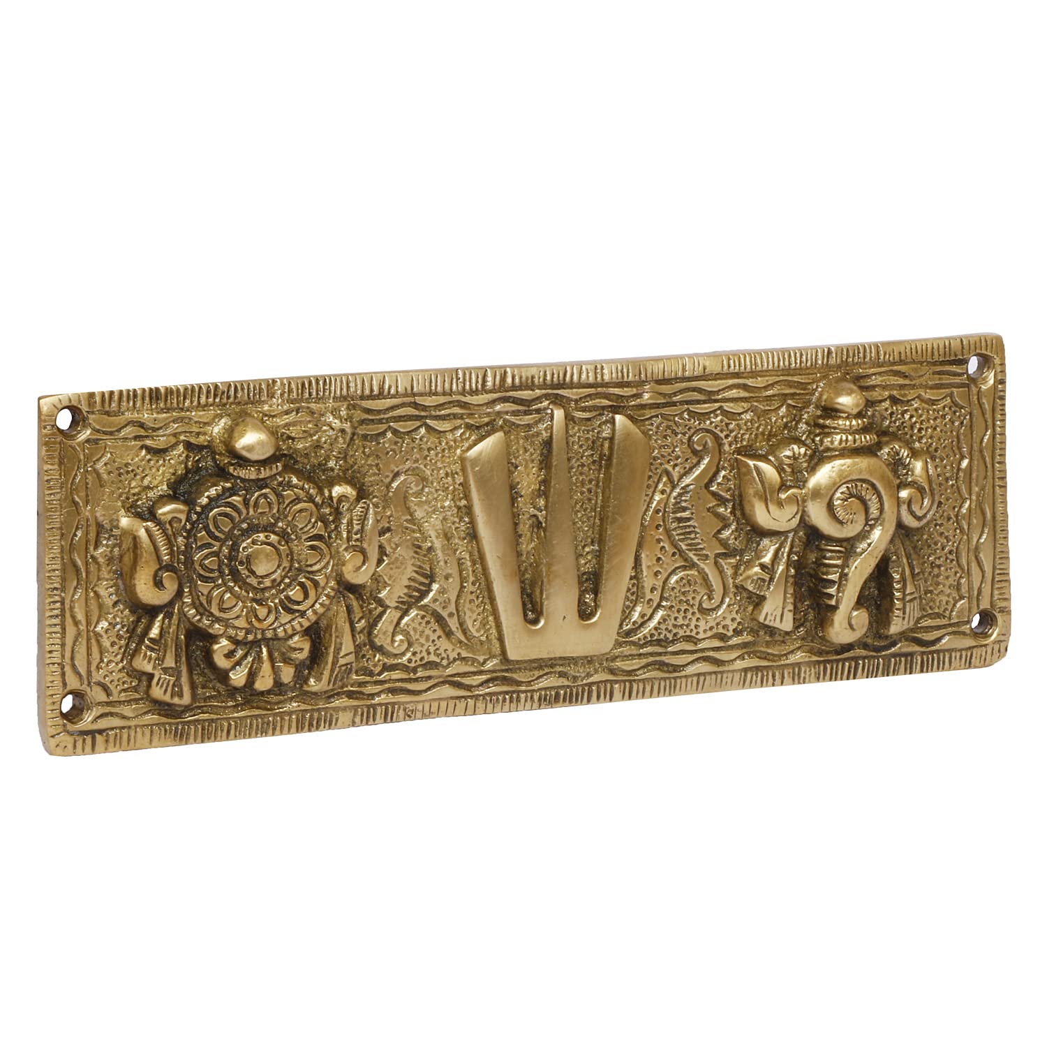 ARTVARKO Brass Tirupati Balaji Shankh Chakra Namah Wall/Door Hanging (7.5x2.5 Inch)