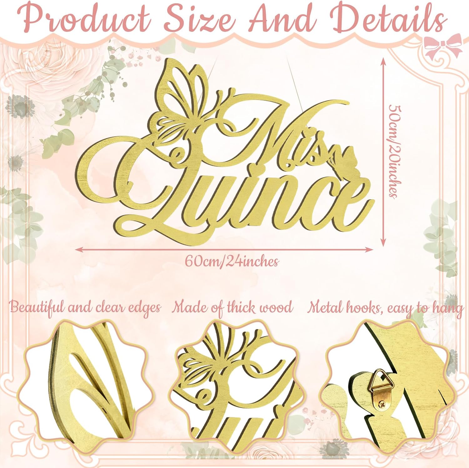 Yuntau Large Mis Quince Sign Quinceanera Decorations 24 x 20 in Gold Wooden Quinceanera Sign Backdrop Large 15th Birthday Mis Quince Banner Wall Decor for 15th Birthday Wall Bedroom Photo Booth Gift