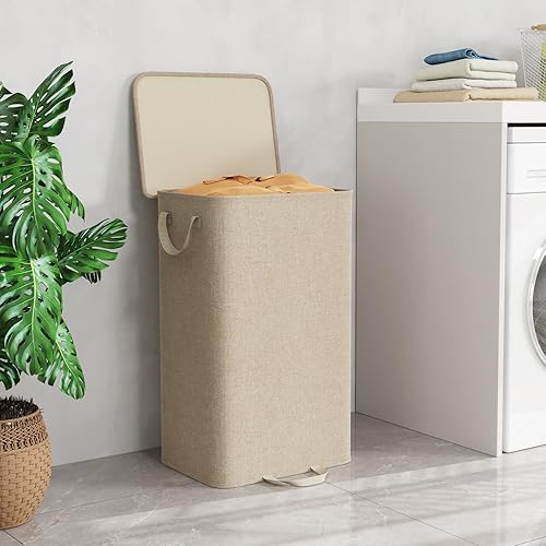 Miniatura 2 de Lifewit Cesta de lavandería con tapa y bolsa de lavandería extraíble, grande, plegable, 1 divisor, cesta de ropa sucia con asas para dormitorio