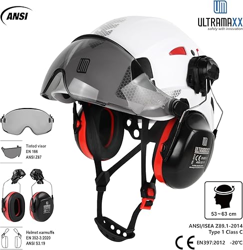 Miniatura 2 de Casco de seguridad para casco duro y protección para los oídos, aprobado por ANSI Z89.1, kit de casco de trabajo ligero ventilado, casco de