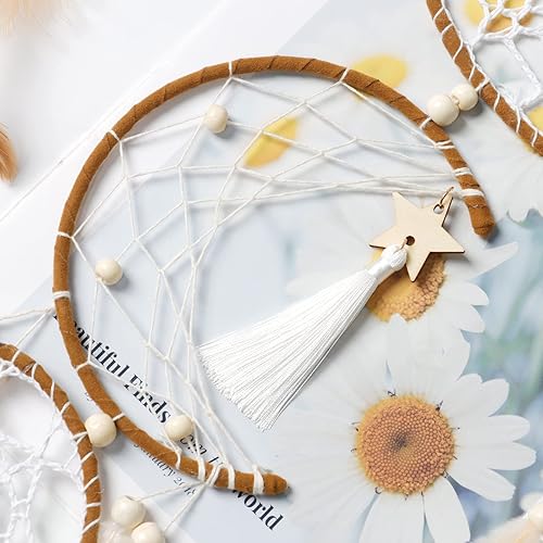 Miniatura 4 de LOMOHOO Paquete de 5 atrapasueños con diseño de luna y sol, decoración bohemia para colgar en la pared, hecha a mano, plumas tradicionales,