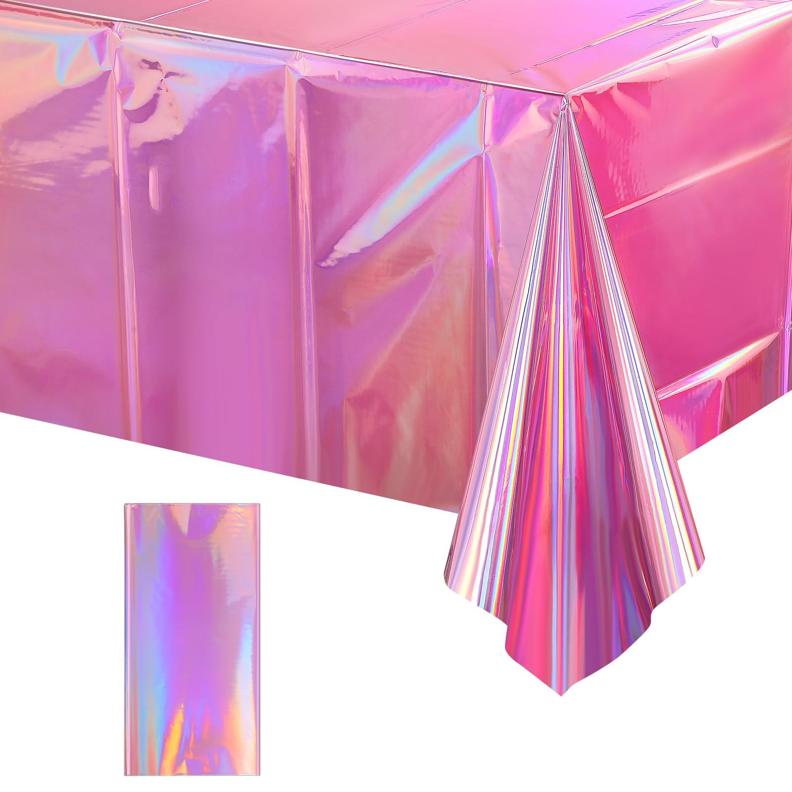 Photo 1 of 1 Pack Iridescent Pink Plastic Tablecloths, FunnyPars Shiny Disposable Laser Rectangle Table Covers, Holographic Foil Tablecloth Iridescent Party Decorations for Kpop Birthday Wedding Xmas, 54x108Inch