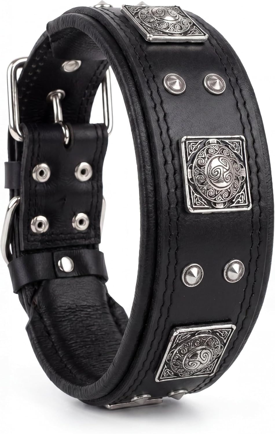 Bestia Eros'' Collar de Perro de Cuero Genuino Medio. Razas de Grandes tamaños. 100% Cuero. Clouté.rembourré. Hecho a Mano en Europa