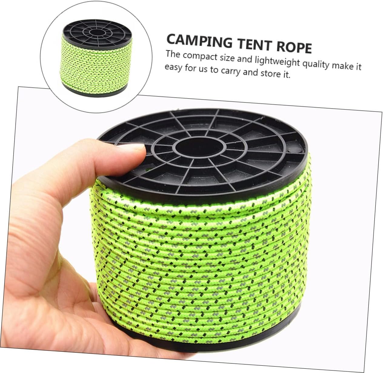 50m Reflective Camping Guyline Rope 4mm Windproof Tent Rope for Outdoor Use Neon Green for Camping Supplies and Hiking Gear