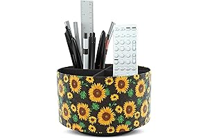 Hennaja Round Leather Sunflower Desk Accessories for Office Set