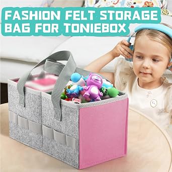 Seracleキャリーケース トラベルフェルトバッグ TonieboxスターターセットとToniesの置物に対応 グレー+ピンク