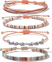 FANCYSHINY Waterproof Boho Clay Beads Anklets for Women - Stainless Steel Coin Ankle Bracelets, Adjustable Summer Beach Jewelry
