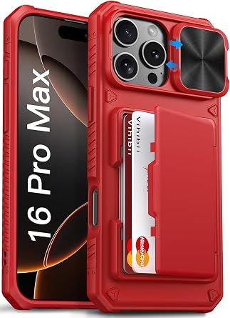 Vihibii for iPhone 16 Pro Max Case Wallet with Card Holder 4 Cards, Red