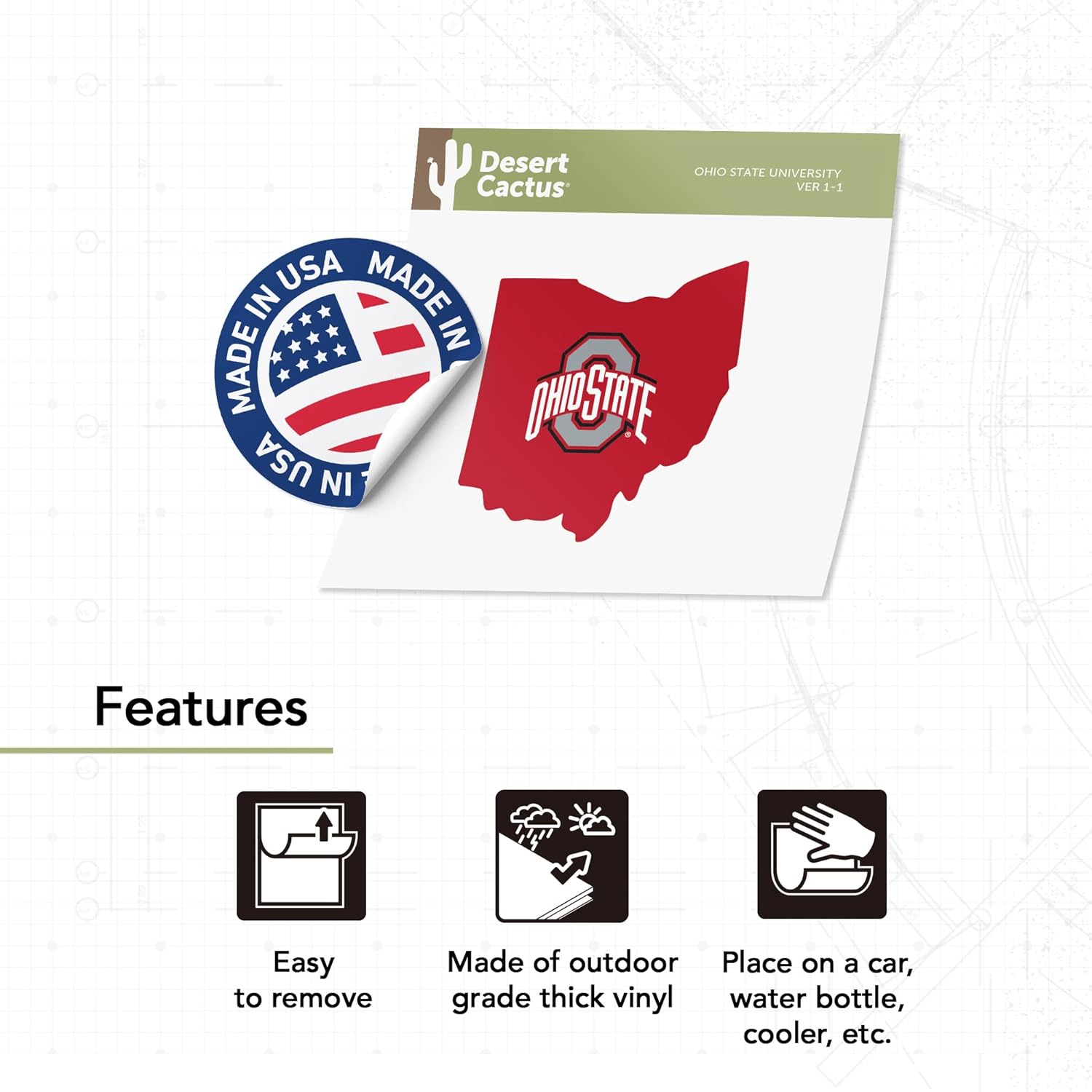 Desert Cactus The Ohio State University Sticker Buckeyes OSU Vinyl Decal Laptop Water Bottle Car Scrapbook (State Border Sticker) - Image 4