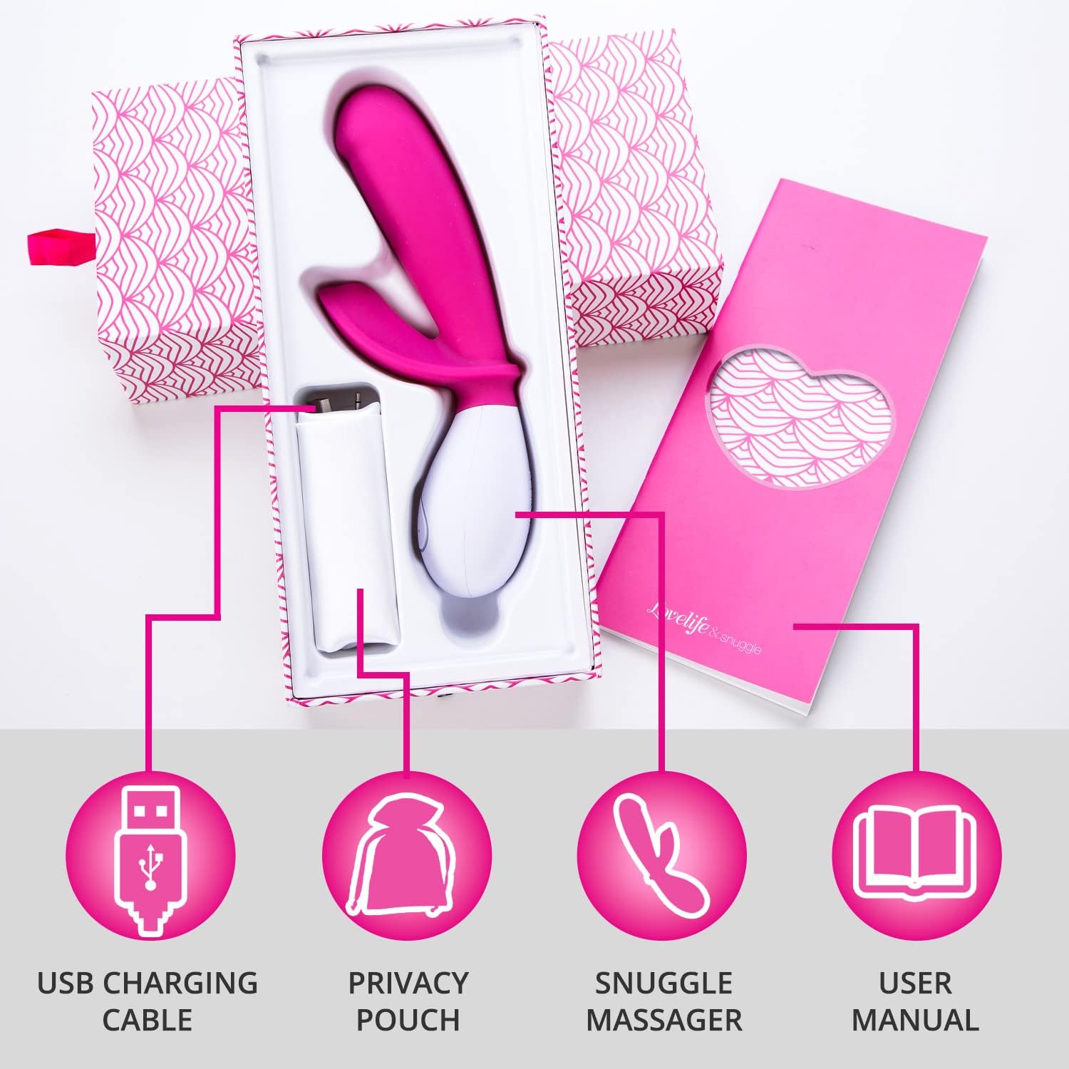 OhMiBod Lovelife Snuggle Vibrator - Dual Stimulation G-Spot Vibrator - Personal Massager for Women - Couple's Vibrator Seven Presets to Enjoy - Body-Friendly, Rechargeable, Splashproof - Pink