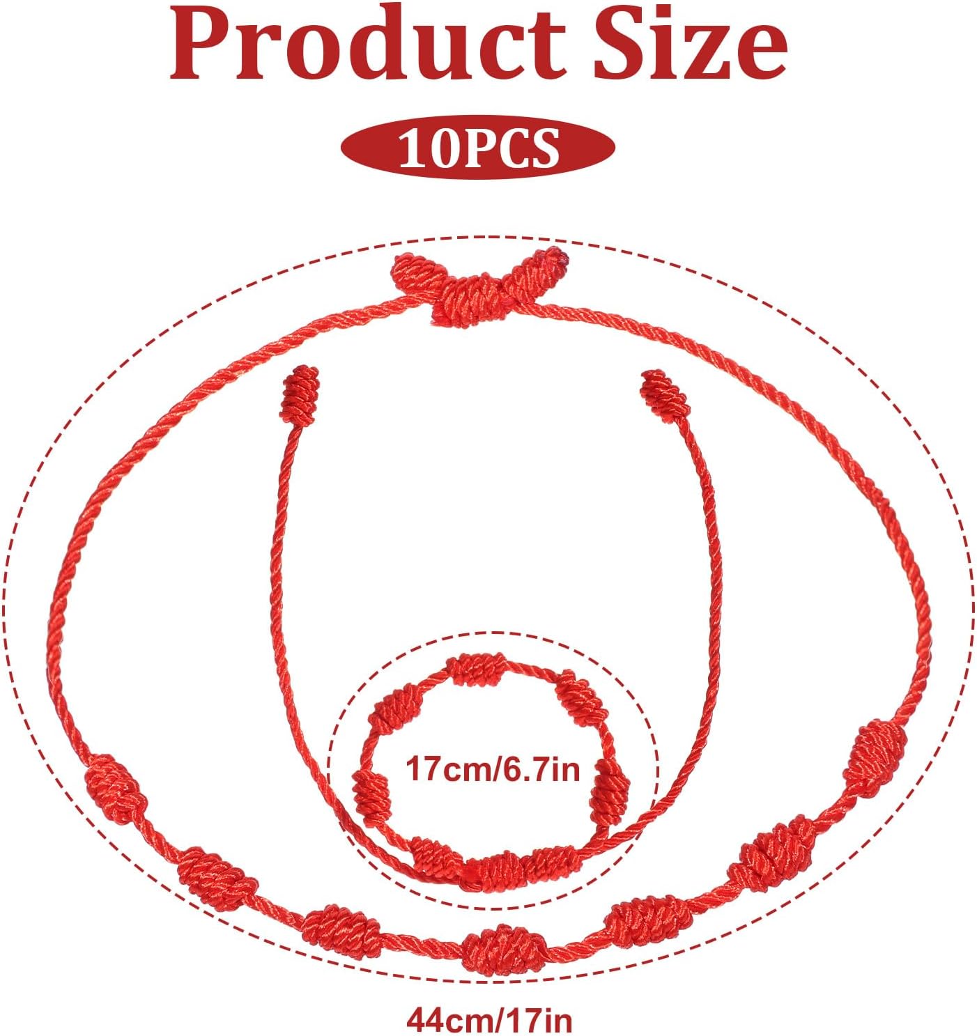 10 Pcs Red String Bracelets Adjustable 7 Knot Red Cord Bracelet Lucky Charm Bracelets Amulet Knot String Bracelet for Success and Prosperity Friendship - Image 4