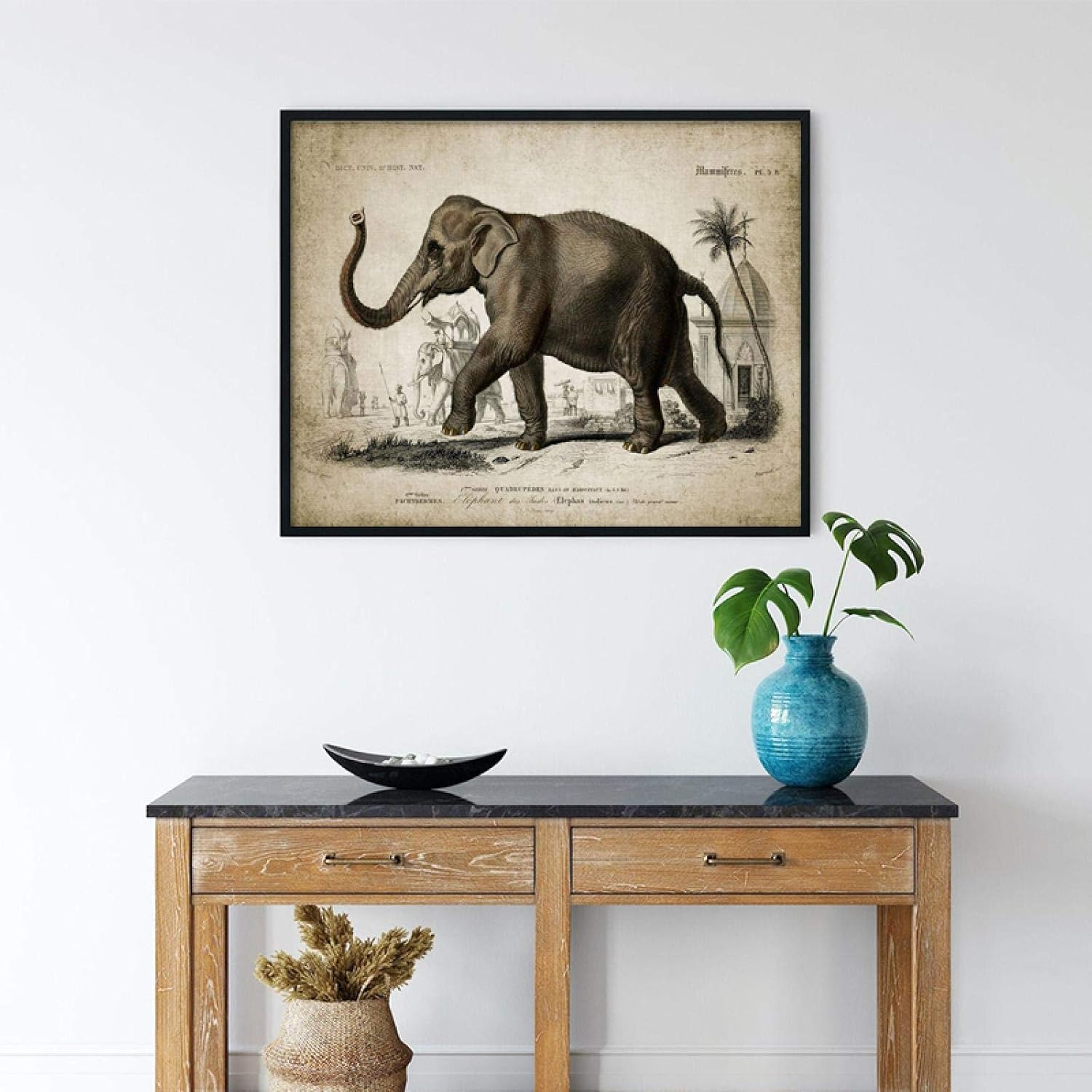 Amazon Co Jp ヴィンテージインド象イラストポスターキャンバスプリント象写真写真レトロウォールアート絵画室家の装飾19 6 X 29 5 50x75cm フレームなし ホーム キッチン