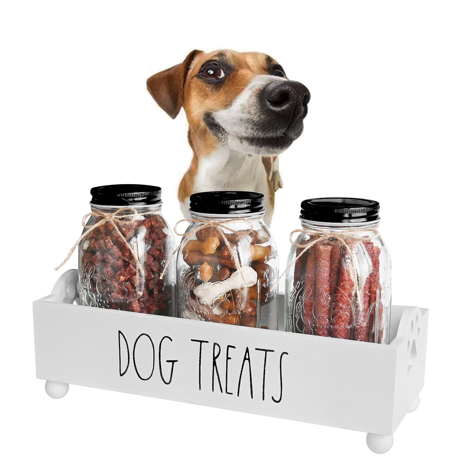 Hundeleckerli-Behälter Aus Holz - Mit 3 Dosen & Luftdichtem Verschluss 29x13x13cm