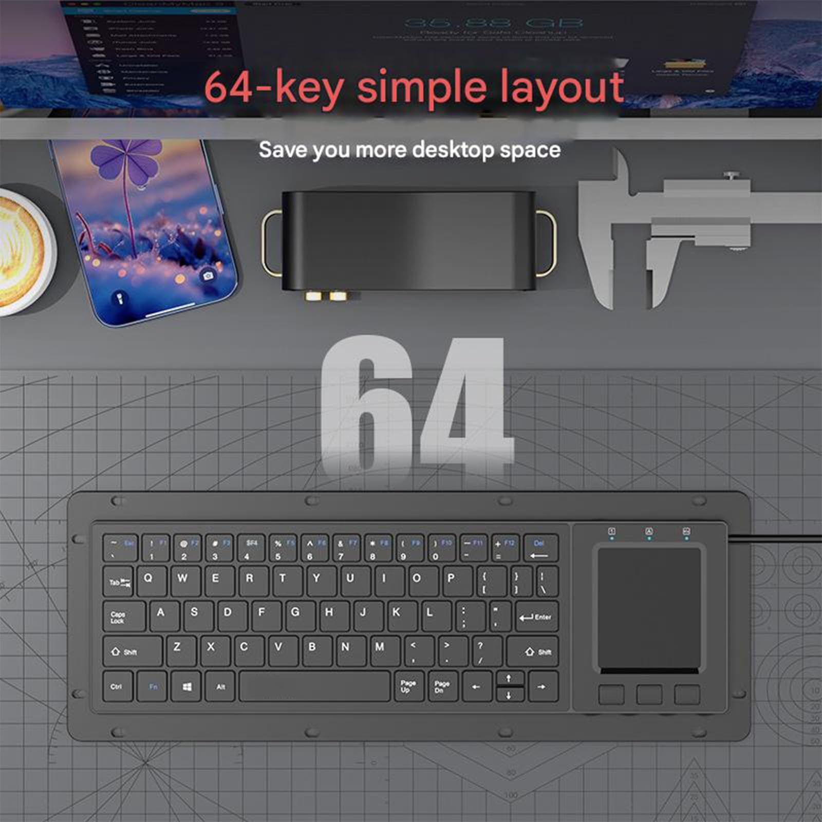 Tastiera Industriale Plug And Play Touchpad a 64 per Condizioni Difficili, Impermeabile, Industriale